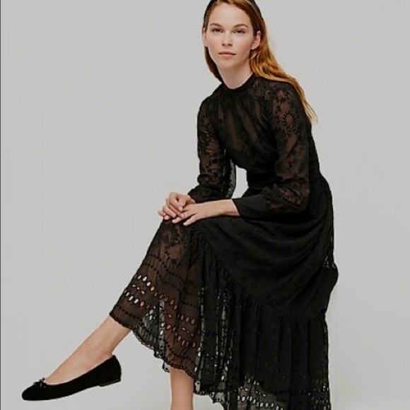 Boho J Crew Lace Embroidered Long-Sleeve Midi Dress A-line Sold Out 14 NWT - Picture 5 of 6